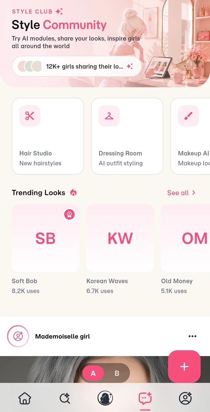Style Community hub: Hair Studio, Dressing Room, Makeup AI, and trending looks